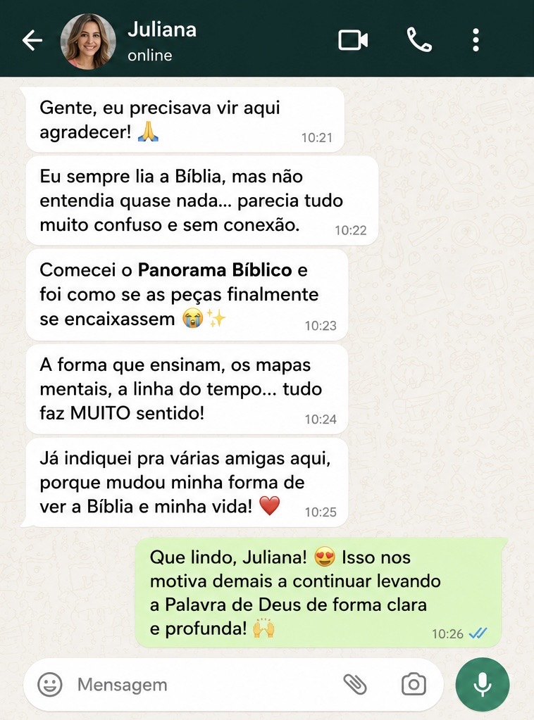 Conversa WhatsApp · Juliana agradecendo pelo Panorama Bíblico